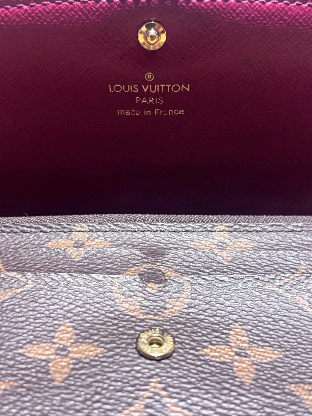 Louis Vuitton Emily Monogram Canvas Brown Flap Wallet Fuchsia